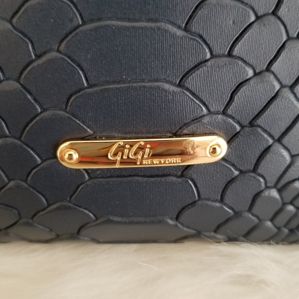 Gigi New York Navy Embossed Python Leather Clutch - image 3